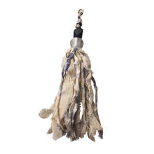 Beige Gray Fabric Tassel Bag Charm